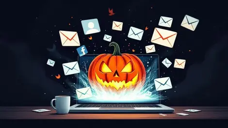 Jack o lantern cyber danger halloween suspicious emails social media laptop