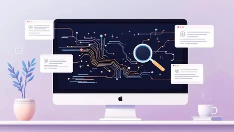 Ai search interface magnifying glass data to answer cards vector