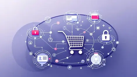 Modern tech illustration shopping cart payment security identity
